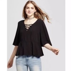 Mossimo Black Lace-Up Blouse Size Small
